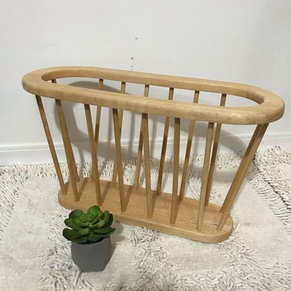 No Brand Other - Scandinavian Mid-Century Modern Oval Solid Wood Danish Magazine Rack